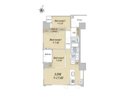 シティハウス円山裏参道レジデンス(3LDK/6階)の間取り写真