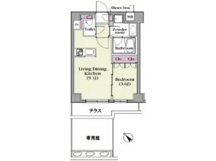 プラチナコート中目(1LDK/1階)の間取り写真