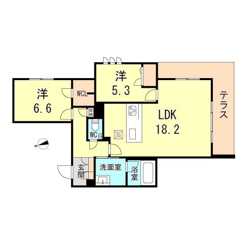 セントリビエ上甲子園(2LDK/1階)の間取り写真