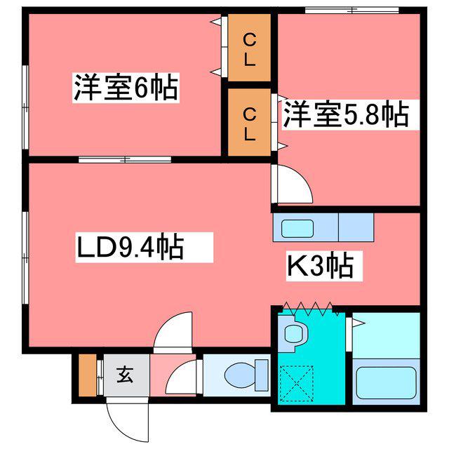 ルミエール月寒東33(2LDK/1階)の間取り写真