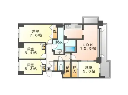 グランドール大東(4LDK/5階)の間取り写真