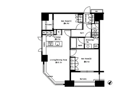 パークアクシス白金台(2LDK/13階)の間取り写真