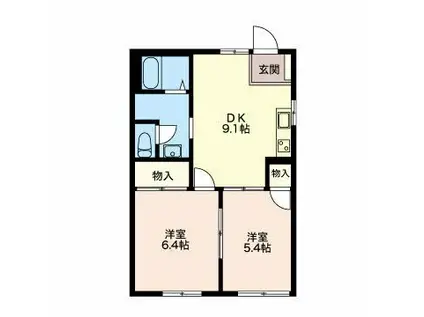 セピアコートB棟(2DK/1階)の間取り写真