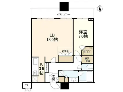 パークタワーグランスカイ(1LDK/34階)の間取り写真