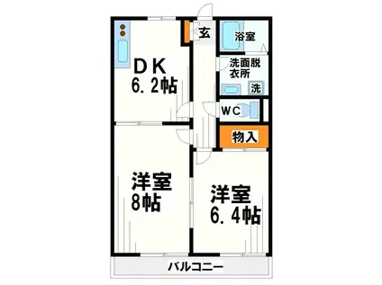 パ-クヒルズ狛江(2DK/1階)の間取り写真
