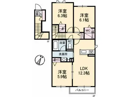 ブルーメ里見(3LDK/2階)の間取り写真