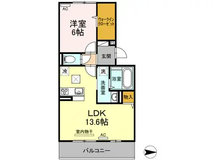 メゾン勝賀 B棟(1LDK/1階)の間取り写真