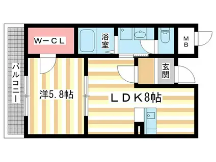 アンソレイエ(1DK/3階)の間取り写真