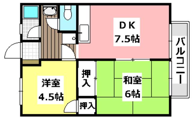 ウィンヒル上郡(2DK/2階)の間取り写真
