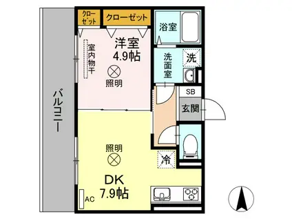 アルシオネ岡山駅西(1DK/2階)の間取り写真