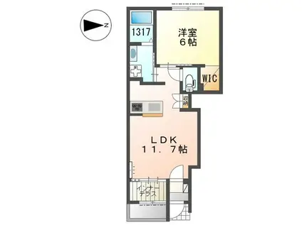 ハルカス ウエスト(1LDK/1階)の間取り写真