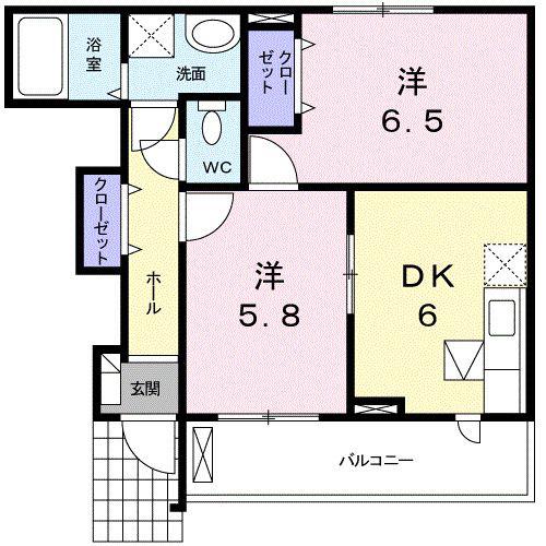 ナチュラルM A(2DK/1階)の間取り写真