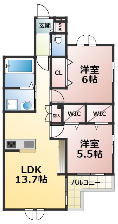 メゾン西村(2LDK/1階)の間取り写真