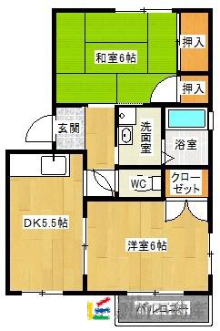 リベラル鍋島II(2DK/2階)の間取り写真