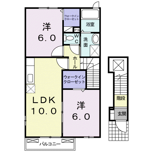 エスポワールA(2LDK/2階)の間取り写真