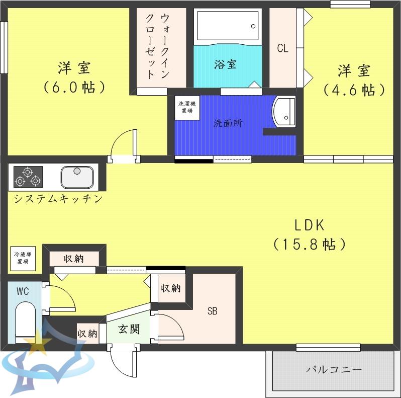 エフュート南円山(2LDK/1階)の間取り写真