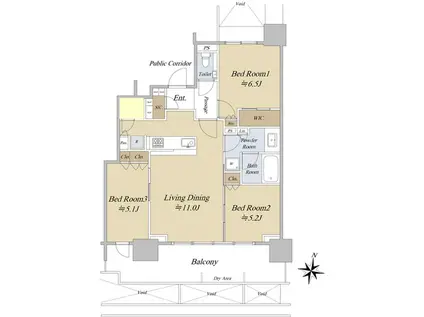 シティタワー所沢クラッシィ(3LDK/28階)の間取り写真