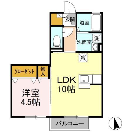 リビングタウン高松中央A棟(1LDK/2階)の間取り写真