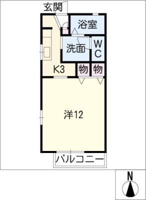 フローリッシュ A棟(1K/2階)の間取り写真