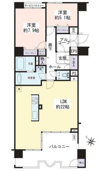 シンフォニックヒルズかがやきの街 8号棟(2LDK/6階)の間取り写真