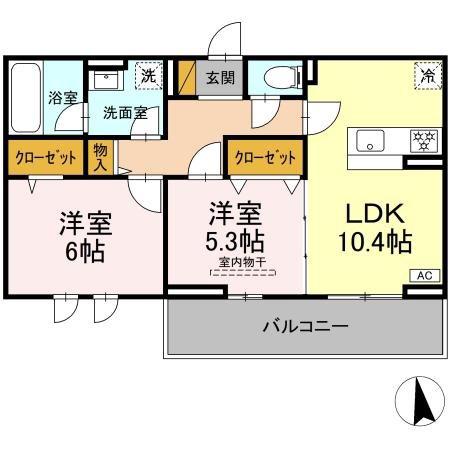 フェリシア(2LDK/2階)の間取り写真