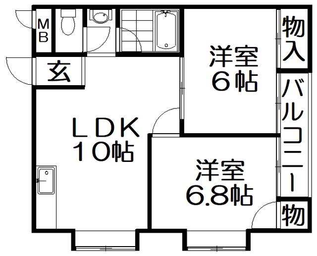 ウエストワンIII(2LDK/4階)の間取り写真