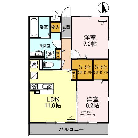 ヴィヴァーチェ(2LDK/3階)の間取り写真