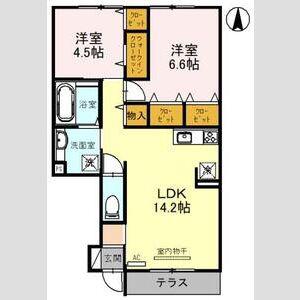 ラリュール(2LDK/1階)の間取り写真