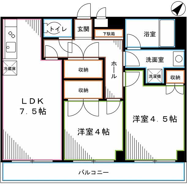 イーストビー国立(2DK/4階)の間取り写真