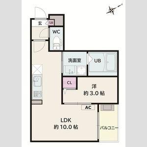 物件名JACK HACHIMANIII(1LDK/3階)の間取り写真