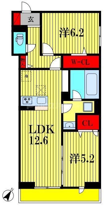 レジデンスヒルトップX XI XI(2LDK/2階)の間取り写真
