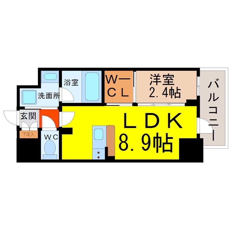 ハーモニーレジデンス名古屋 イースト(1LDK/8階)の間取り写真