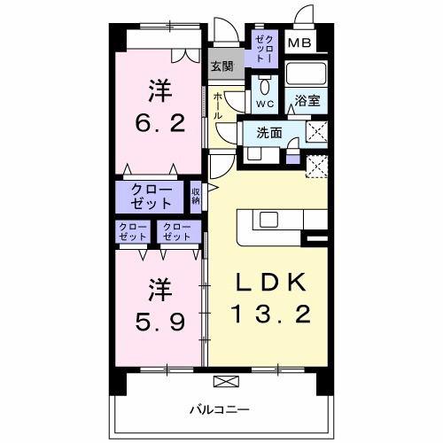 パラダイム東光(2LDK/2階)の間取り写真