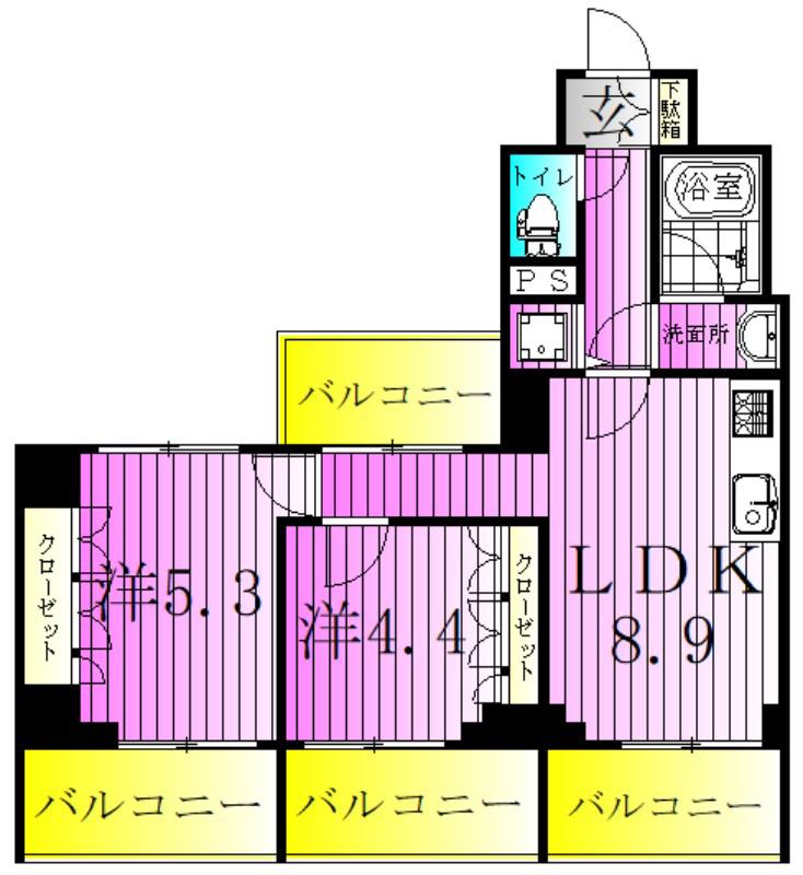 オープンブルーム綾瀬(2LDK/8階)の間取り写真