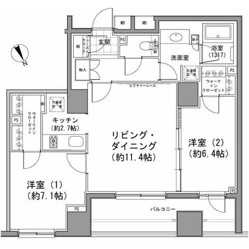 パークハビオ八丁堀(2LDK/13階)の間取り写真