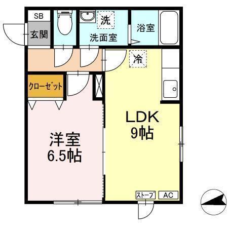 ラ・クレドール城北B(1LDK/2階)の間取り写真