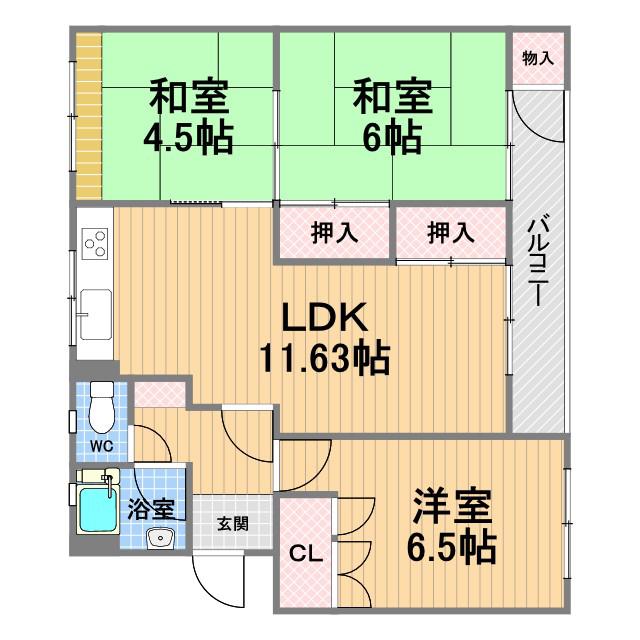 鈴谷3棟(3LDK/3階)の間取り写真