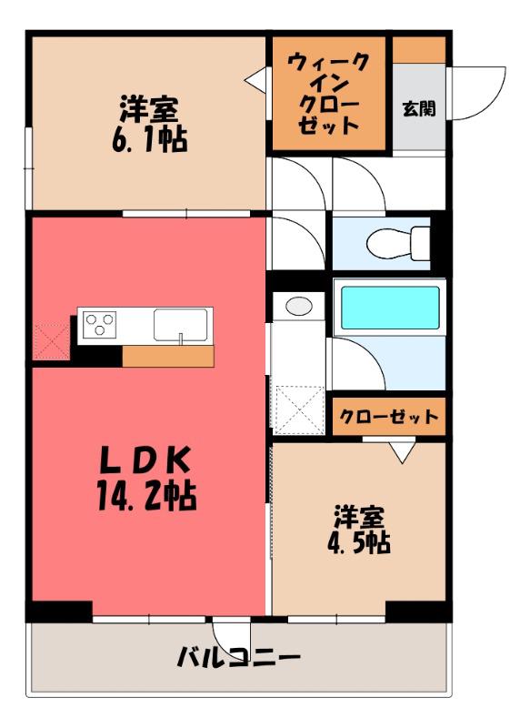 ノーブルラフィネ万平町 A(2LDK/3階)の間取り写真