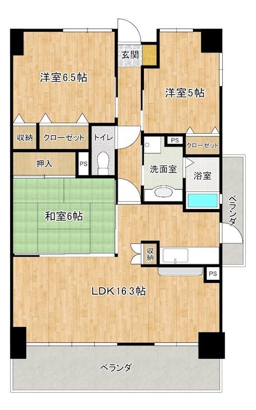 足立マンション2番館(3LDK/6階)の間取り写真