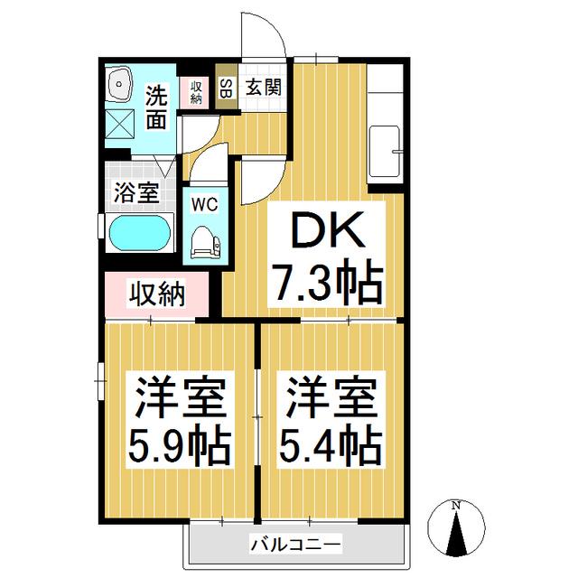 コーポいちよし2(2DK/2階)の間取り写真
