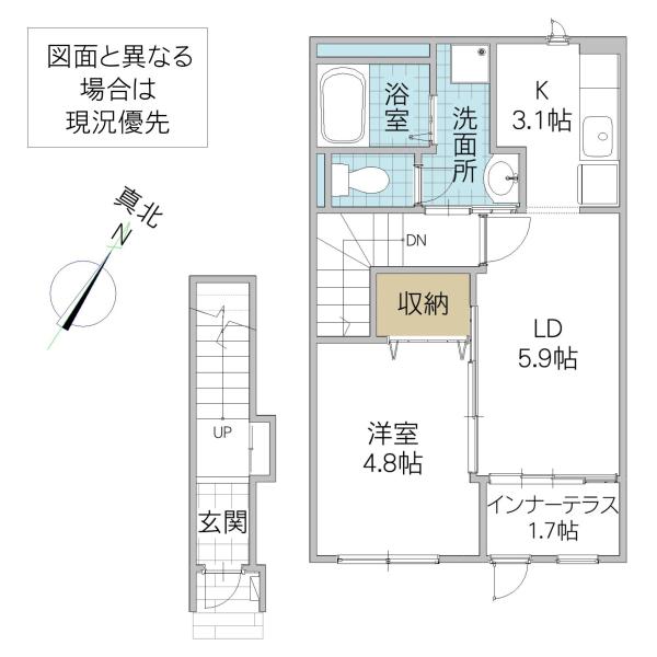 那珂市菅谷字寄居 アパート(1LDK/2階)の間取り写真