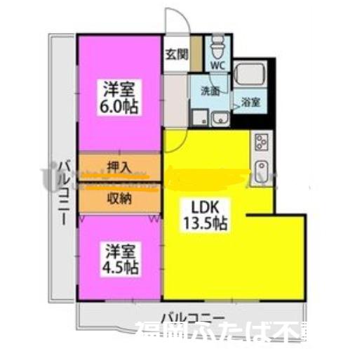 ルーセント白木原(2LDK/3階)の間取り写真