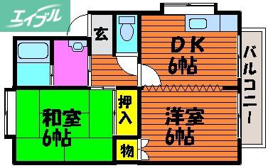 サンフラワーB(2DK/2階)の間取り写真