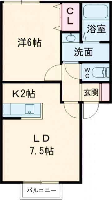 オークヴィラ中道(1LDK/1階)の間取り写真
