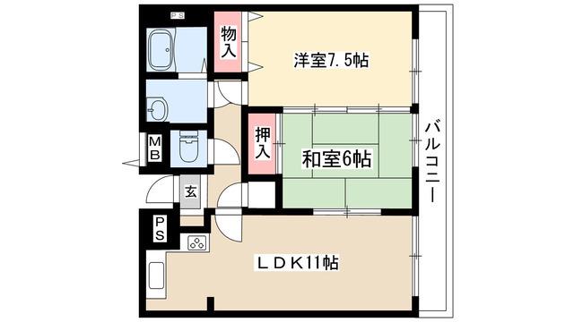 ハーベストヒルズ一社(2LDK/1階)の間取り写真