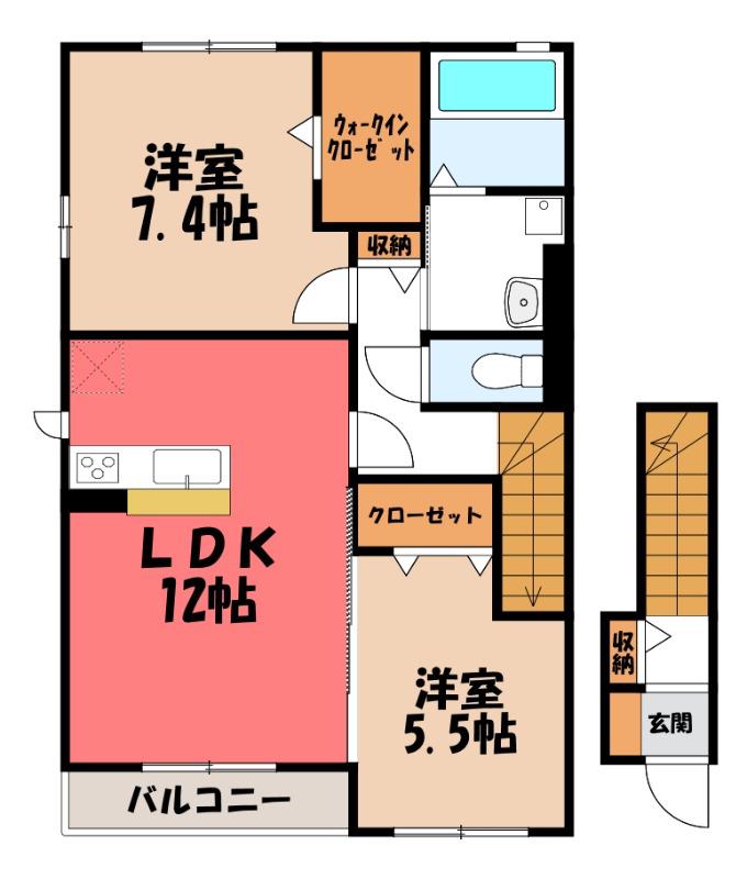カレントIII(2LDK/2階)の間取り写真