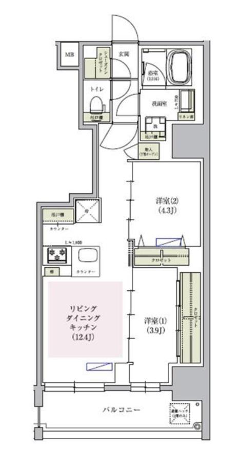 アーバネックス谷町四丁目(2LDK/13階)の間取り写真
