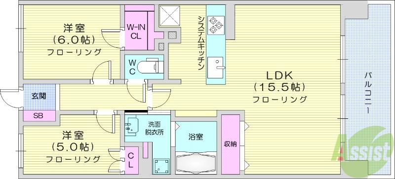 レーベン小鶴新田THE ONE(2LDK/9階)の間取り写真