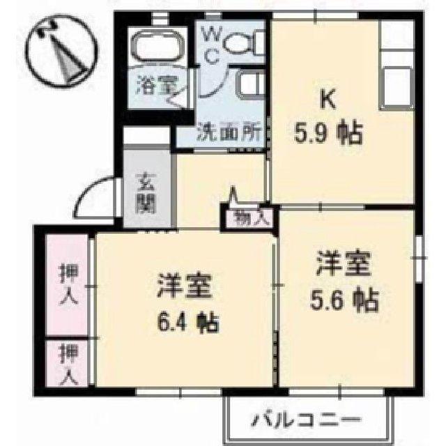 ルミエールひえづ(2K/2階)の間取り写真