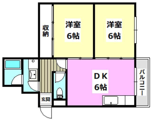 ハイツ銘木(2DK/2階)の間取り写真